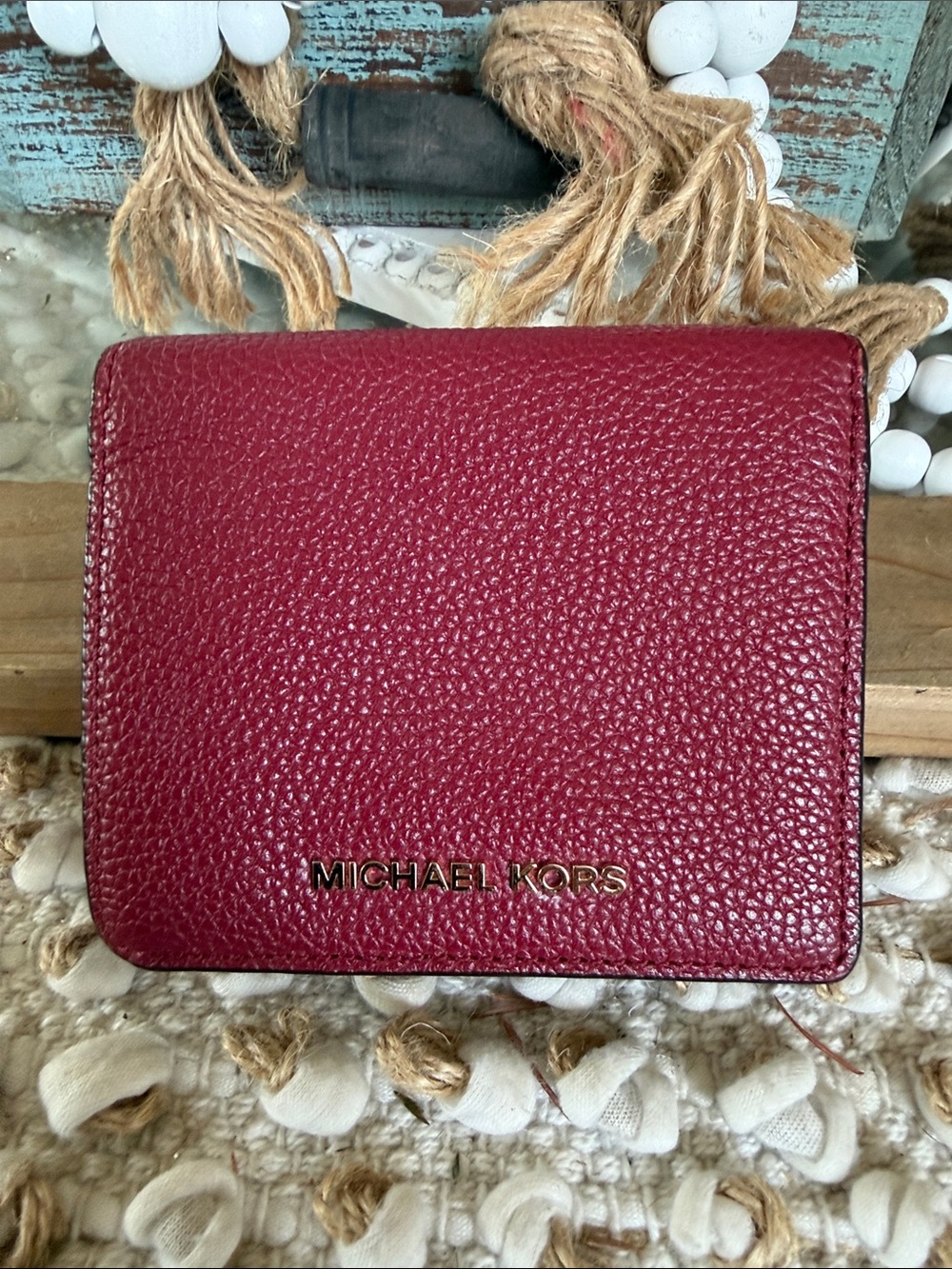 MICHAEL KORS Burgundy Leather Compact Wallet